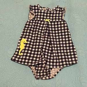 Child of Mine by Carter’s girls blue and white gingham romper with seahorse, 24M